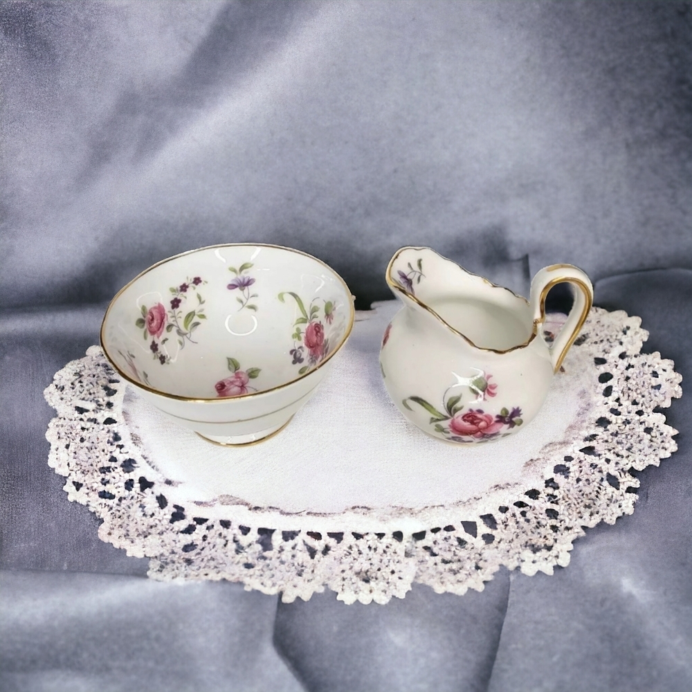 Royal Chelsea Mini Creamer and Sugar Set Floral Roses Bone China Made in…